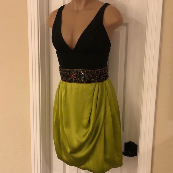 Black and Lime Green Sexy Cocktail mini Dress - Picture 2 of 8